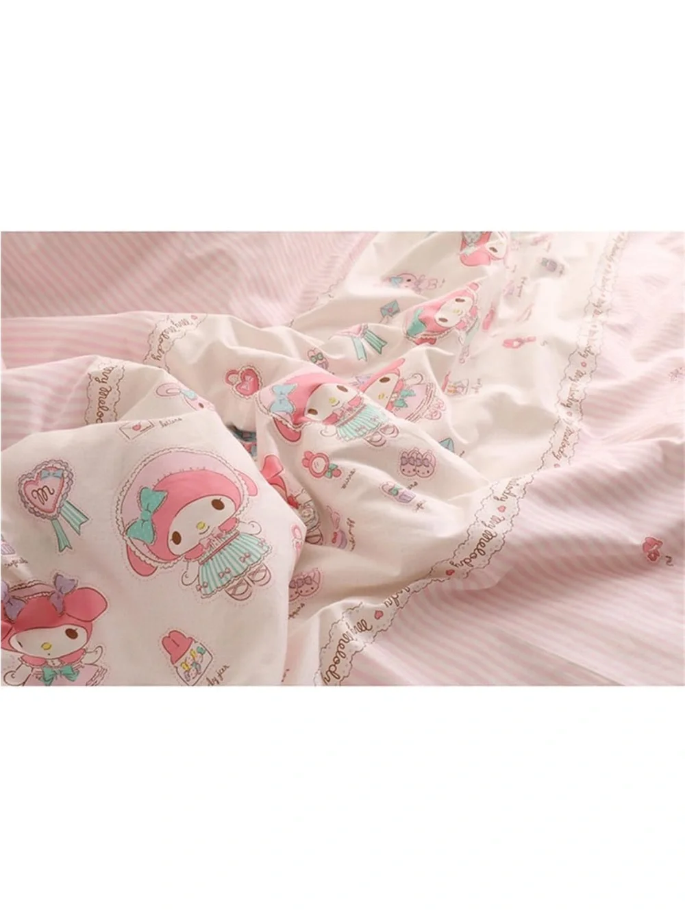 Rare My Melody Hello Kitty Queen Cotton Bedding Sheet Set 4 pieces